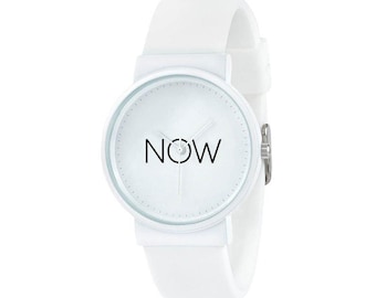 Minimalistische weiße JETZT Armbanduhr | Achtsamkeit Geschenk | Geschenk Moment Erinnerung
