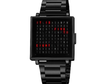 Uhr, die Zeit in Worten zeigt | Wortuhr Uhr | Einzigartige Herrenarmbanduhr