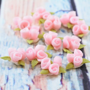 Set of 3 Pink Clay Flowers with 3 Mini Pink Clay flowers -Handmade Clay Flowers -Mini Clay Flowers -Jewelry Flower -Pink Flower Supplies