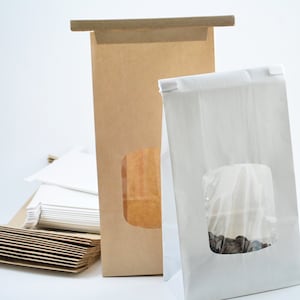 50 - 4 3/4 x 2 1/2 x 9 1/2 - 1 libbra - Sacchetti di latta Kraft marroni o bianchi con finestra - Sacchetti per caffè - Resistenti al grasso per confezionare cibo, caramelle, prodotti da forno