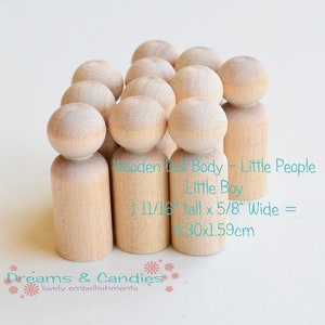 2 Wooden Boy 1 1/16&quot; -Brother Family Wood Doll- Miniature Kid Cake Topper -Unfinished Small Figure Ready to Paint -Wooden Little People