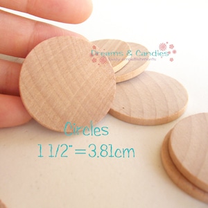75 Unfinished Wooden Circles 1.50&quot; -Small Circles -Wooden Supplies -Natural Wood Shapes -Circulos de Madera