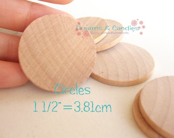 75 Unfinished Wooden Circles 1.50" -Small Circles -Wooden Supplies -Natural Wood Shapes -Circulos de Madera