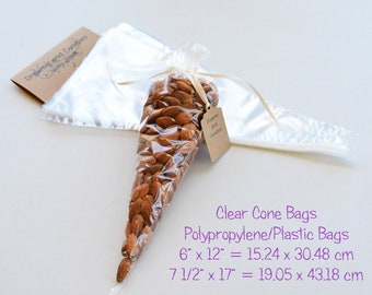 75 Clear Cone Bags sizes 6x12" - 7 1/2"x17" -Transparent Plastic Bags -Popcorn Packing Bags -Candy Party Bags -Wedding Favor Decor