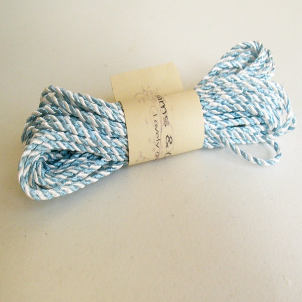 10 m de cordon bleu et blanc brillant et soyeux - ficelle rayée - cordon torsadé soyeux - cordon pour travaux manuels et emballage cadeau - ficelle décorative pour boulanger