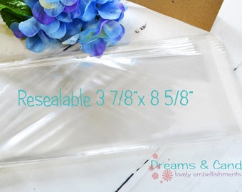 150 Resealable Cello Bags 3 7/8x8 5/8" -Transparent Bags -Food Safe Bags -Clear Cellophane Bags -Stickers Bags -Goodies Bags -Birthday Bags