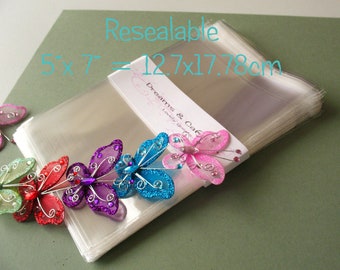 100 sacchetti di cellophane trasparenti richiudibili da 5x7" - Sacchetti autoadesivi trasparenti - Sacchetti per caramelle - Sacchetti di cellophane per alimenti - Bolsitas cellofan