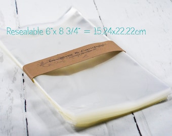 25 bolsas de violonchelo resellables 6x8 3/4" -Bolsas transparentes -Embalaje seguro para alimentos -Fundas de celofán de plástico -Sobres transparentes para fotos -Recuerdos de regalo