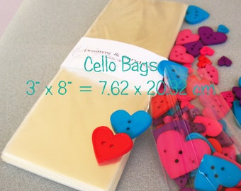 200 Clear Cello Bags 3x8" -Transparent Cello Bags -Food Safe Cello Bags -Clear Cellophane Bags -Candy Bags -Bolsitas de Celofan