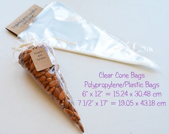 100 Clear Cone Bags Choose your size 6x12" or 7 1/2"x17" Clear Bags -Plastic Bags -Food Safe Plastic Bags -Candy Plastic Bags