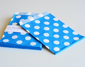 75 Blue Polka Dots Paper Bags Size 5 1/8x6 3/8" -Birthday Surprises Bags -Wedding Favor Bags -Candy Shop Packing -Small Gift Favors