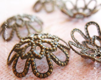 Brass Bead Caps -Flower Setting Supplies -Antique Bronze Lead Free Caps -Flower Shields -Floral Filigree Jewelry Making Findings