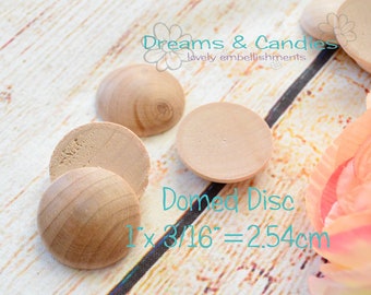 25 Unfinished Wooden Domed Disc 1"x 5/16" -Small Wooden Circles -Domed top flat bottom Wood -Natural Wood Circles -Circulos de Madera