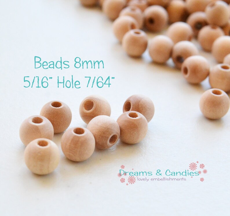 75 Unfinished Wooden Round Beads 5/16 8mm HOLE Etsy