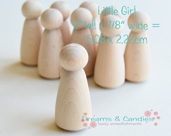6 Wooden Girl 2" -Little Sister Wooden Dolls- Miniature Kid Peg Dolls -Wooden Kid Family -Unfinished Small Figures Ready to Paint