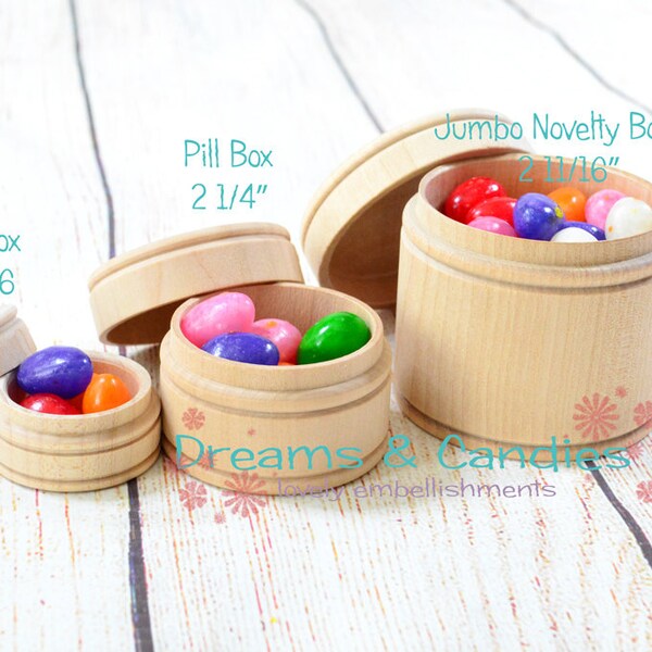 Jewelry Round Wood Box -Unfinished Wooden Pill Box -Small Novelty Box -Unfinished Wooden Pill Box -Miniature Wooden Box -3 different size