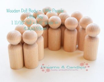 2 Wooden Boy 1 1/16" -Brother Family Wood Doll- Miniature Kid Cake Topper -Unfinished Small Figure Ready to Paint -Wooden Little People