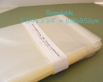 50 Resealable Clear Cello Bags 2 3/4"x3 3/4" -Transparent Bags -Food Safe Packing -Plastic Cellophane Sleeves -Small Envelopes -Gift Favors