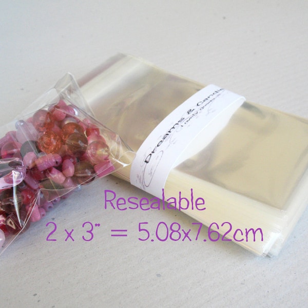 25 Resealable Cello Bags 2x3" -Transparent Bags -Food Safe Bags -Clear Cellophane Bags -Stickers Bags -Goodies Bags -Birthday Bags