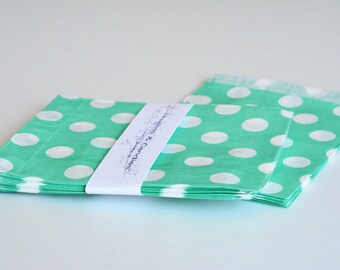 25 sacchetti di carta per caramelle, dimensioni 5 1/8 x 6 3/8" - Sacchetti color verde acqua e bianchi - Sacchetti per bomboniere di compleanno - Sacchettini per matrimoni - Confezionamento di articoli a pois