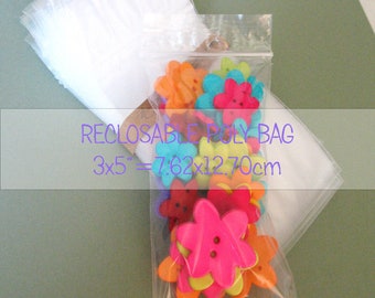 25 Clear Reclosable Poly Bags 3x5" -Plastic Zip Bags -Poly Bags with Resealable Lock -Jewelry Poly Bags -Packing Plastic Bags -Small Baggies