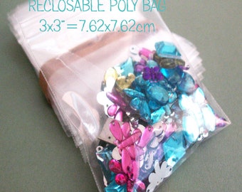 50 Clear Reclosable Poly Bags 3x3" -Plastic Zip Bags -Poly Bags with Resealable Lock -Jewelry Poly Bags -Packing Plastic Bag -Small Baggies