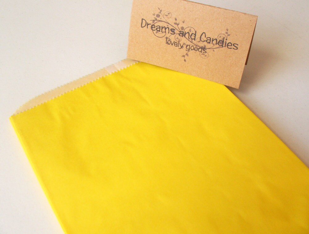 15 Yellow Bags Paper with Glassine Lined Paper 6 3/4X9 1/4" -Candy Bags -Birthday Paper Bags -Gifts bags -Wedding Favor Bags -Favor Bags
