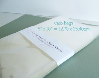 50 bolsas de celofán transparentes de 12,7 x 25,4 cm (5 x 10 pulgadas) - Bolsas de celofán transparentes - Bolsas de celofán aptas para alimentos - Bolsas de celofán transparente - Bolsas para pegatinas - Bolsas para regalos - Bolsas de cumpleaños
