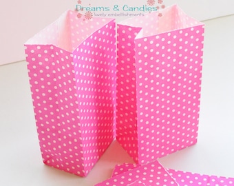 100 Small Paper Bags 3-5/8X2-1/4X7" -Dots Candy Bags -Birthday Decorative -Baby Pink Packing bags -Wedding Goodies Favors