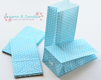 25 Small Paper Bags 3-5/8X2-1/4X7" -Dots Candy Bags -Birthday Decorative -Blue Packing bags -Wedding Goodies Favors