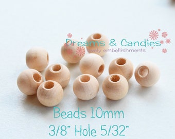 100 Unfinished Wooden Round Beads 3/8" (10mm) -Small Jewelry Supplies -Bracelet Making Gift -Necklace Spacers -Key Chain Decor -Wood Toys