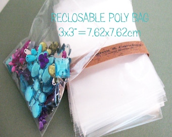 100 Clear Reclosable Poly Bags 3x3" -Plastic Zip Bags -Poly Bags with Resealable Lock -Jewelry Poly Bag -Packing Plastic Bags -Small Baggies