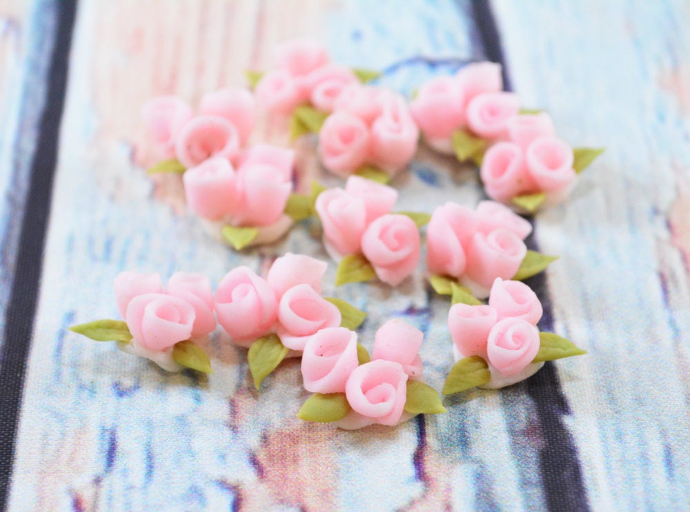 Set of 3 Pink Clay Flowers With 3 Mini Pink Clay Flowers -handmade