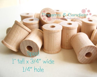 25 Miniature Wooden Spools  1x3/4x1/4" -Sewing Decorative -Wood Bobbin for Crafting -Natural Wooden Spools