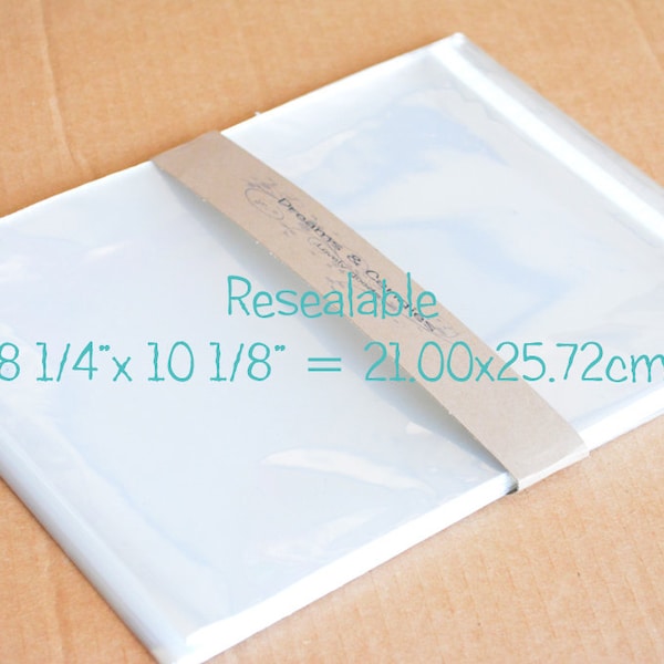 200 Resealable Cello bags size 8 1/4x10 1/8" -Transparent Cello Bags -Self Adhesive Cello Bags -Food Safe Cello Bags -Clear Cellophane Bags