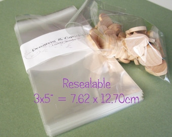 25 Resealable Clear Cello Bags 3x5" -Transparent Cello Bags -Self Adhesive Cellophane Bags -Food Safe Cello Bags -Bolsitas celofan