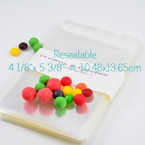 25 Resealable Cello Bags 4 1/8x5 3/8&quot; -Transparent Bags -Candy Safe Bags -Clear Cellophane Bags -Stickers Bags -Goodies Bags -Birthday Bags