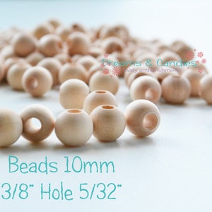 50 Unfinished Natural Wood Beads -Round Beads 3/8&quot; (10mm) -Small Jewelry Supplies Beads -Bracelet Making Gift -DIY Necklace Spacers