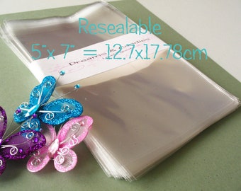 50 sacchetti di cellophane trasparenti richiudibili 5x7" - Sacchetti autoadesivi trasparenti - Sacchetti per caramelle - Sacchetti di cellophane per alimenti - Bolsitas cellofan