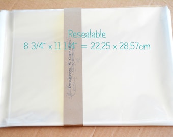 150 hersluitbare cellozakjes maat 8 3/4 x 11 1/4" - transparante cellozakjes - zelfklevende cellozakjes - voedselveilige cellozakjes - doorzichtige cellofaanzakjes
