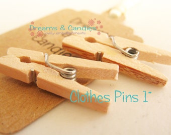 25 Unfinished Wooden Clothes Pins 1" -Wedding Rustic Decorations -Small Natural Wood Pins -Crafting Supplies -Baby Shower Party Favor
