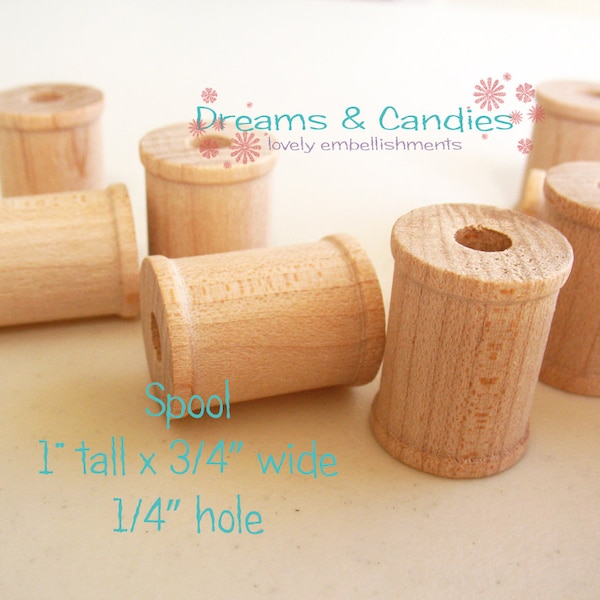 50 Miniature Wooden Spools  1x3/4x1/4" -Sewing Decorative -Wood Bobbin for Crafting -Natural Wooden Spools