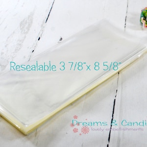 50 Resealable Cello Bags 3 7/8x8 5/8&quot; -Transparent Bags -Food Safe Packing -Plastic Cellophane Sleeves -Clear Envelopes -Gift Favors