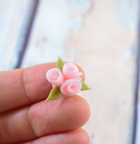 Set of 3 Pink Clay Flowers With 3 Mini Pink Clay Flowers -handmade