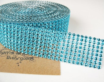 Fausse garniture strass turquoise 10 m - strass acrylique 1 1/2" - ruban appliques strass ceinture - décoration de gâteau de mariage - bordure couture maille bleu