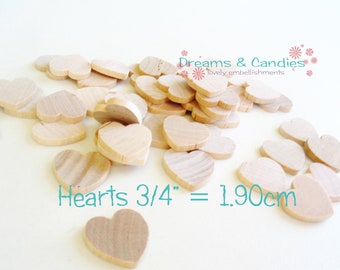 100 Miniature Wooden Hearts 3/4" -Small Wooden Hearts -Wooden Hearts Supplies -Natural Wood Hearts -Wood Hearts Blanks