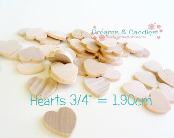 100 Miniature Wooden Hearts 3/4&quot; -Small Wooden Hearts -Wooden Hearts Supplies -Natural Wood Hearts -Wood Hearts Blanks