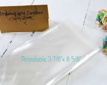 200 Resealable Cello Bags 3 7/8x8 5/8" -Transparent Bags -Food Safe  Bags -Clear Cellophane Bags -Stickers Bags -Goodies Bags -Birthday Bags
