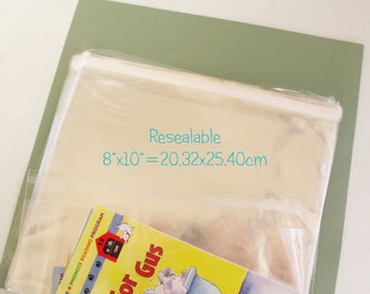200 Resealable Cello Bags 8x10" -Transparent Bags -Food Safe Packing -Plastic Cellophane Sleeves -Clear Photo Envelopes -Gift Favors