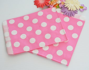 50 Pink Polka Dots Bags Size 5 1/8x6 3/8" -Candy Sweets Bags -Birthday Party Surprises -Buffet Gift Shop -Wedding Favor Bags -Flat Bags